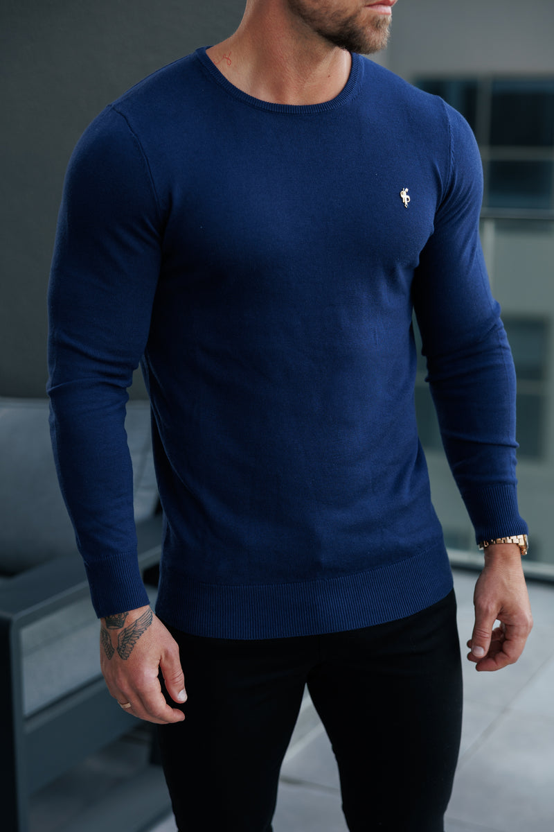 FS Navy Crew Neck Knitted Jumper With FS Branding - FSN197