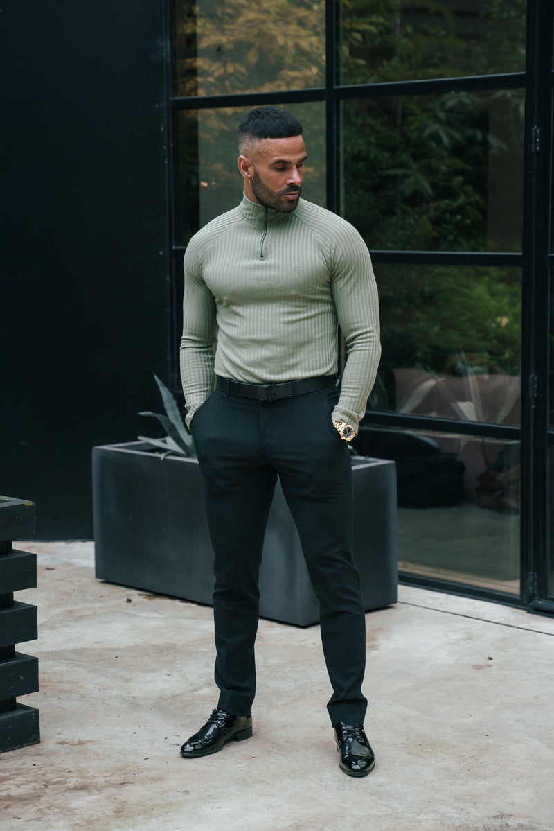 FS Classic Olive Ribbed Zip Funnel Neck Raglan Long Sleeve Crew - FSH1297 (PRE ORDER 30TH NOVEMBER)