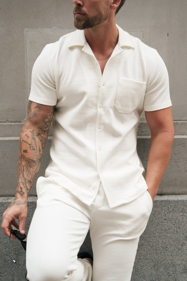 Father Sons Jersey Cord Stretch White Revere Shirt Short Sleeve - FSR017 (PRE ORDER 11TH AUGUST)