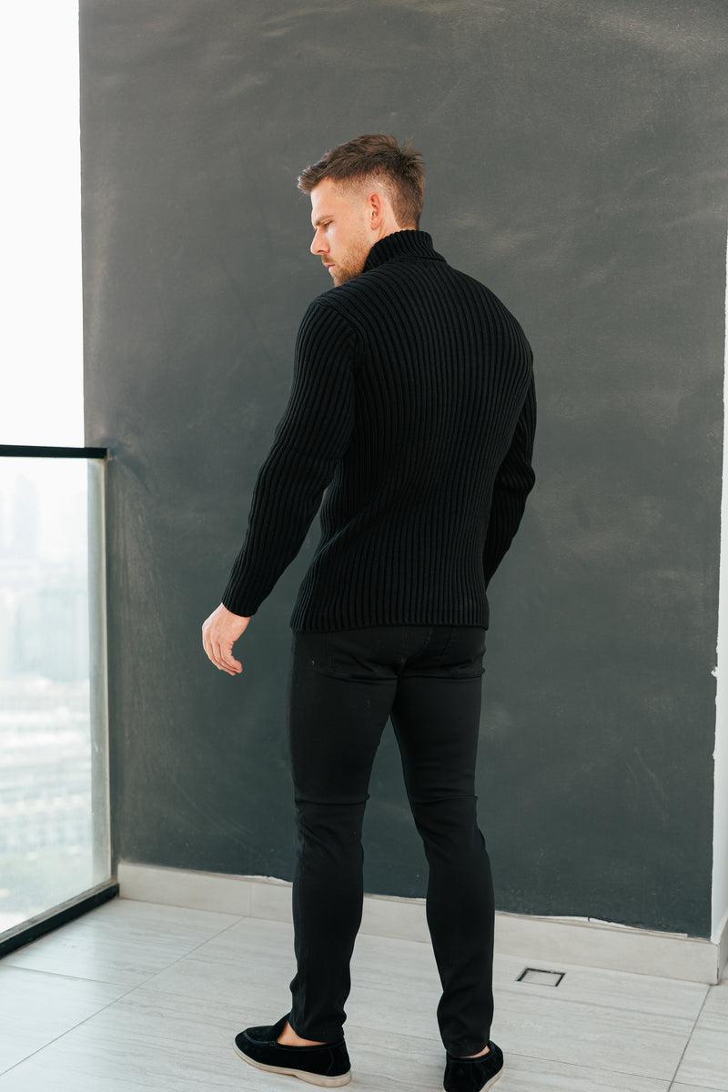 Father Sons Ribbed Knit Black Roll Neck Jumper - FSJ113 (PRE ORDER 12TH NOVEMBER)