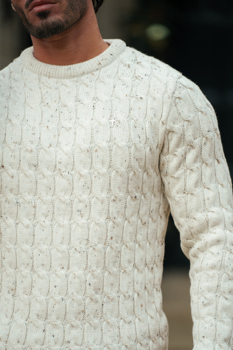 Father Sons Link Weave Knit Beige Fleck Crew Neck Jumper - FSJ128