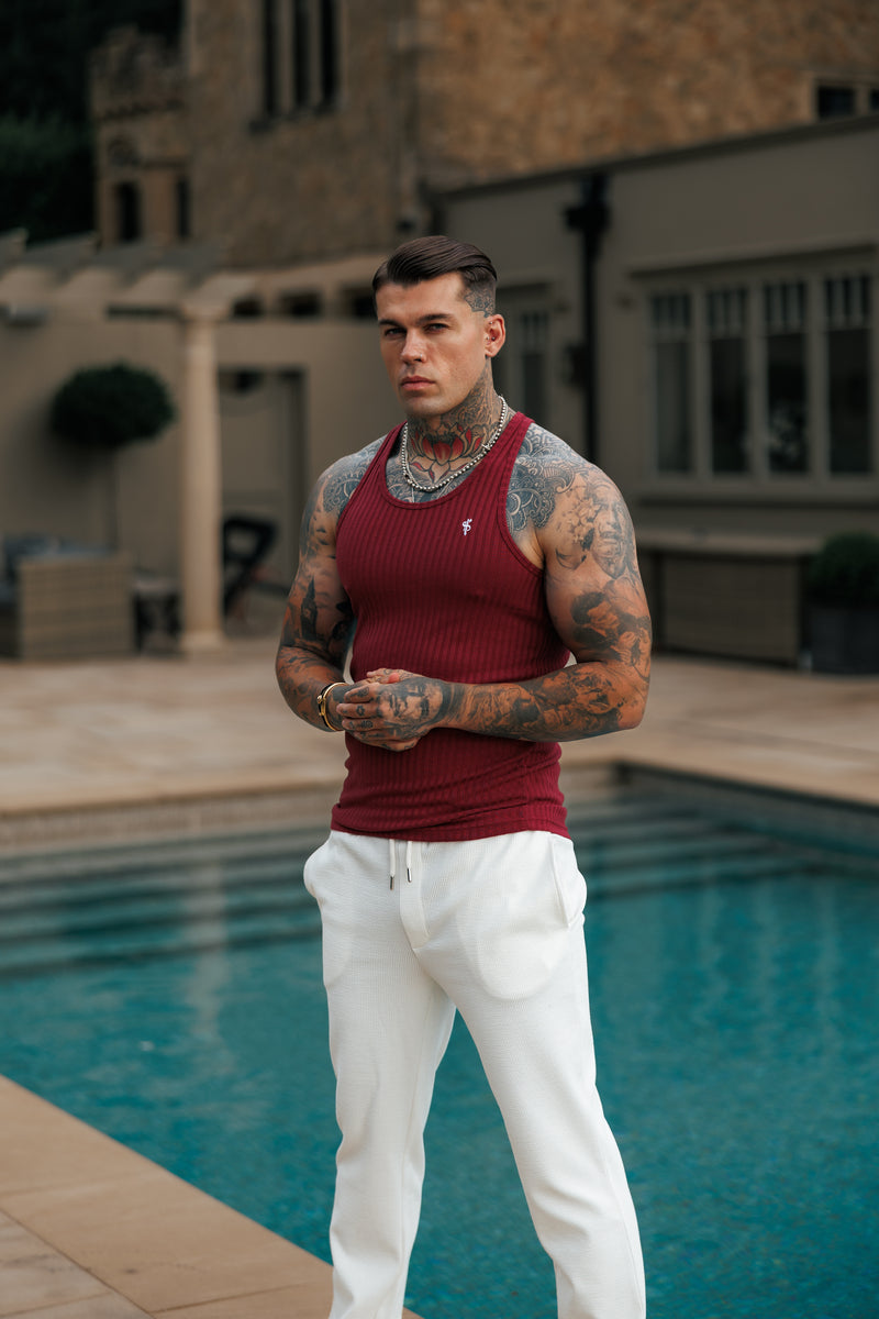 Father Sons Classic Burgundy / White Ribbed Knit Super Slim Vest - FSH1326