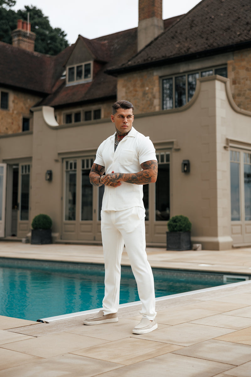 Father Sons Jersey Cord Stretch White Revere Shirt Short Sleeve - FSR017