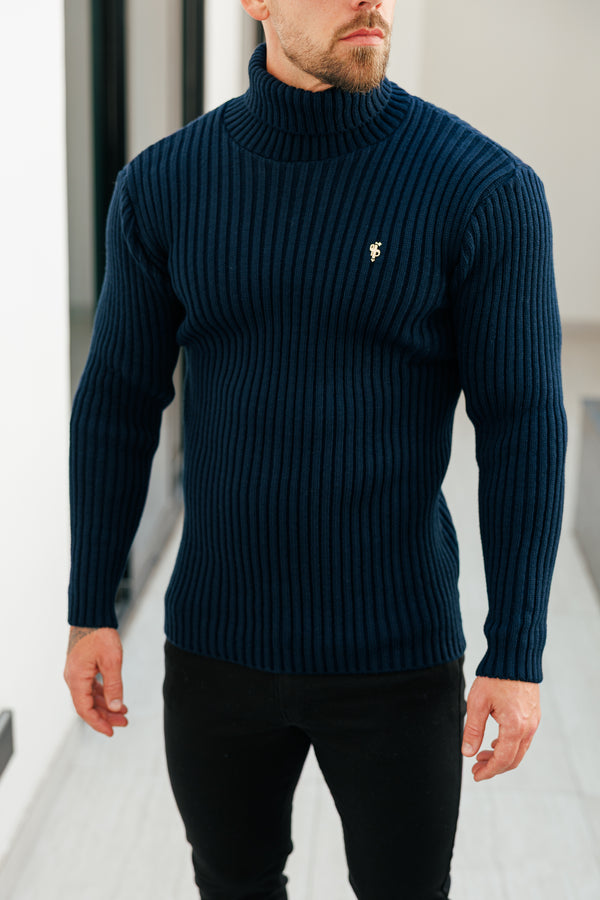 Father Sons Ribbed Knit Navy Roll Neck Jumper - FSJ115 (PRE ORDER 12TH NOVEMBER)