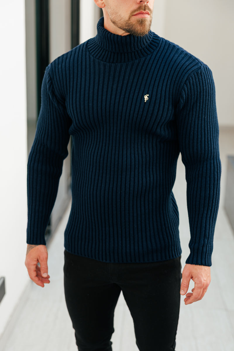 Father Sons Ribbed Knit Navy Roll Neck Jumper - FSJ115 (PRE ORDER 12TH NOVEMBER)