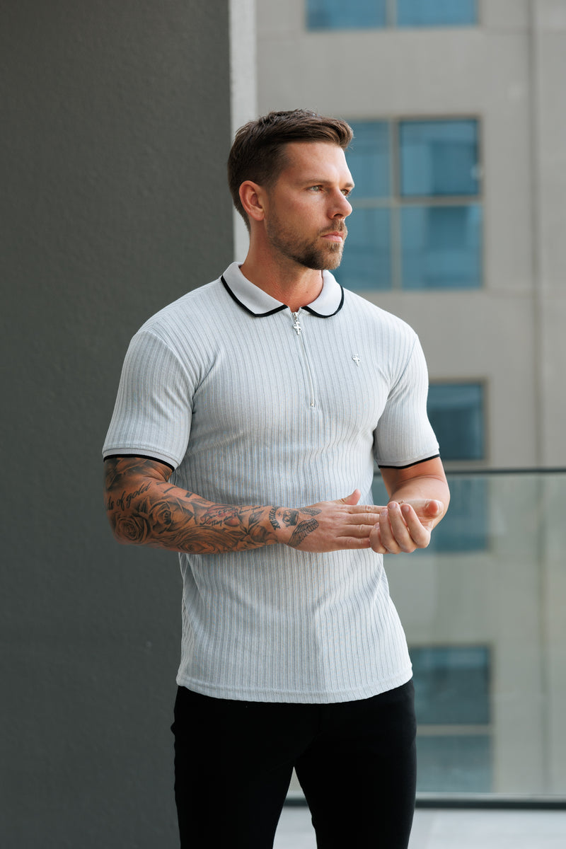 FS Classic Grey Ribbed Zip Polo with Contrast Short Sleeve - FSH1108