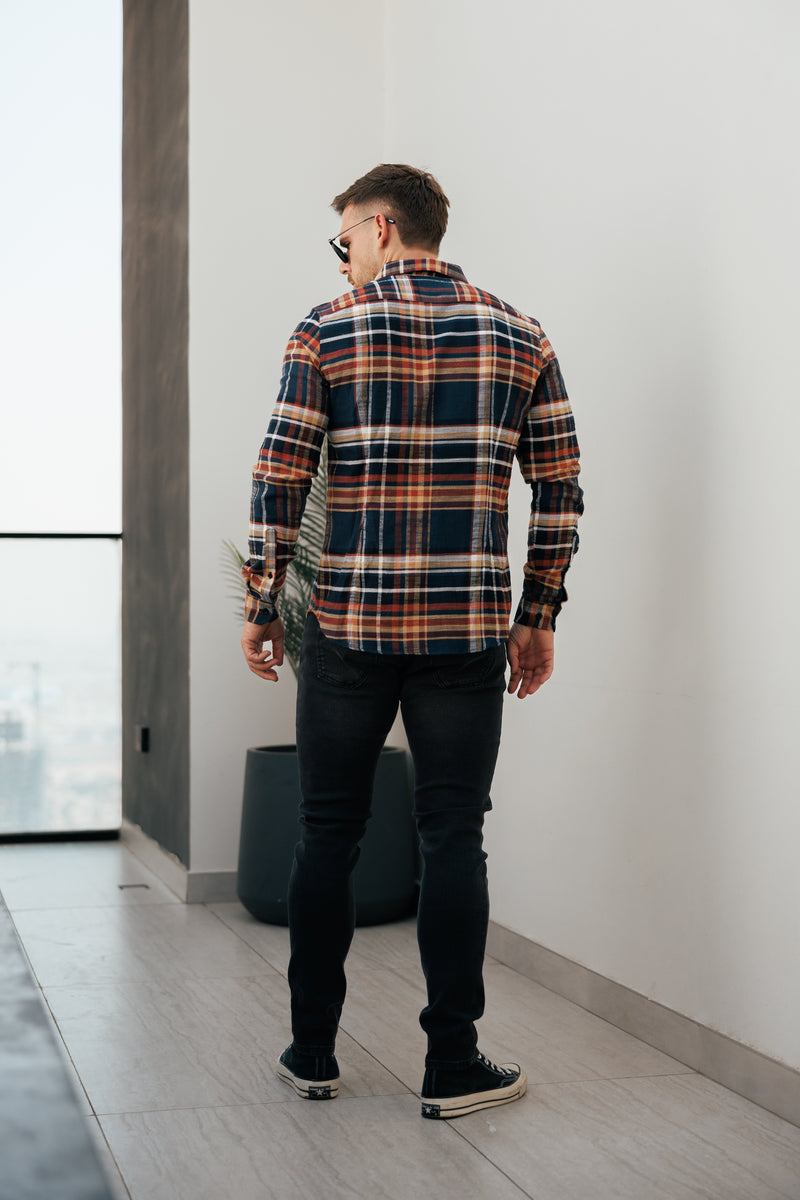 Father Sons Navy / Tan Check Shacket With Double Pockets - FS1197