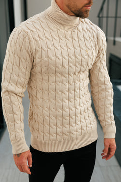 Father Sons Link Weave Knit Beige Roll Neck Jumper - FSJ100 (PRE ORDER 12TH NOVEMBER)