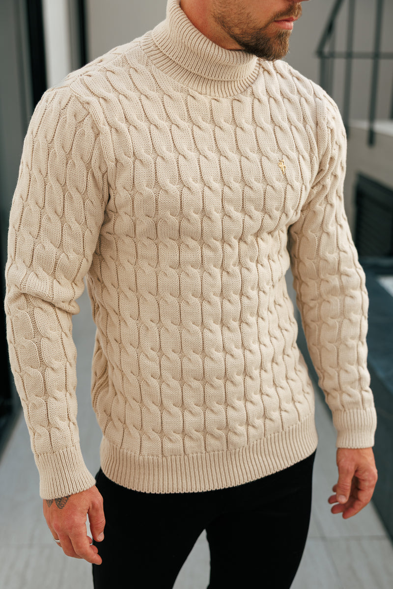 Father Sons Link Weave Knit Beige Roll Neck Jumper - FSJ100 (PRE ORDER 12TH NOVEMBER)
