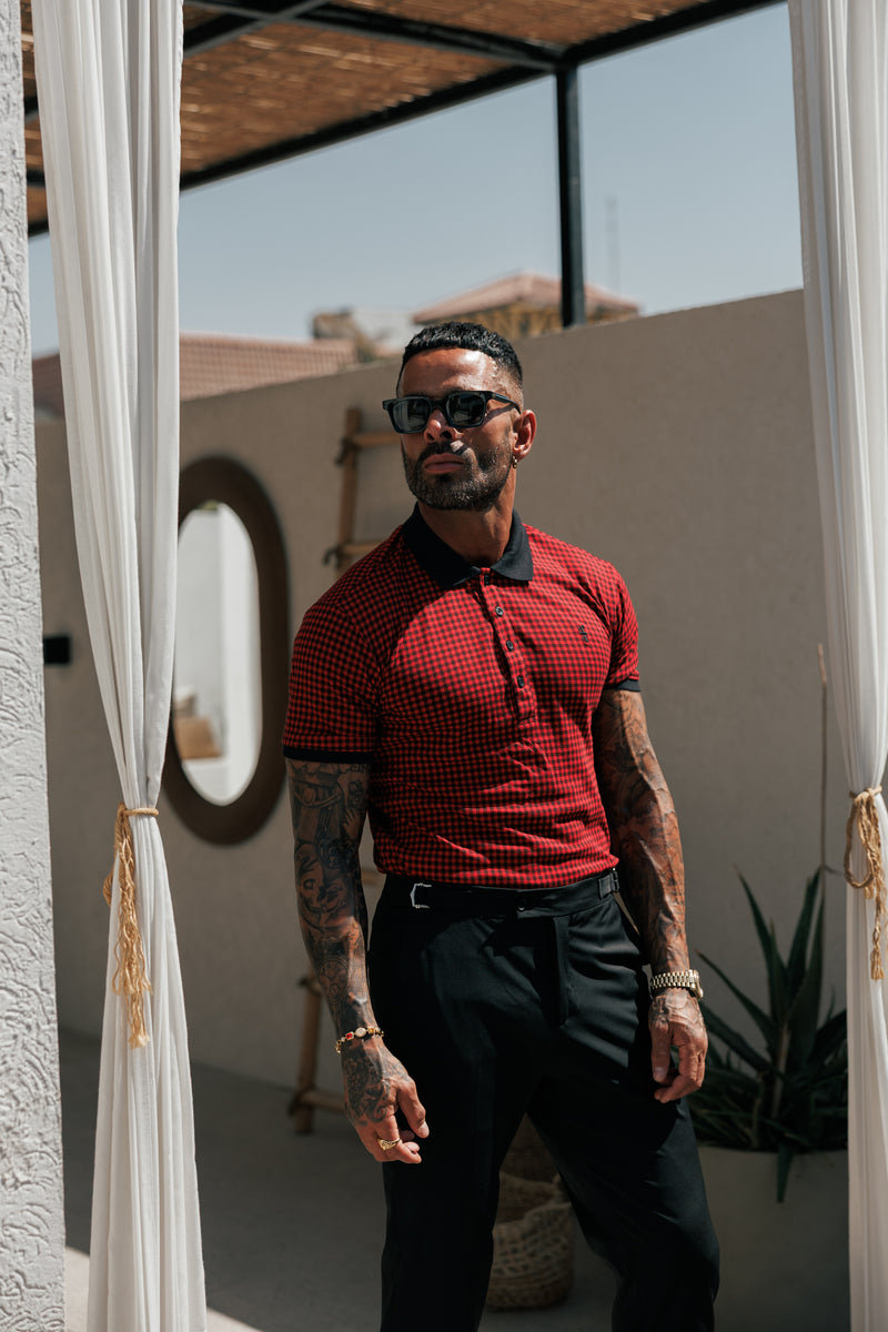Father Sons Black / Red Printed Check Polo Shirt - FSH1259  (PRE ORDER 30TH MAY)
