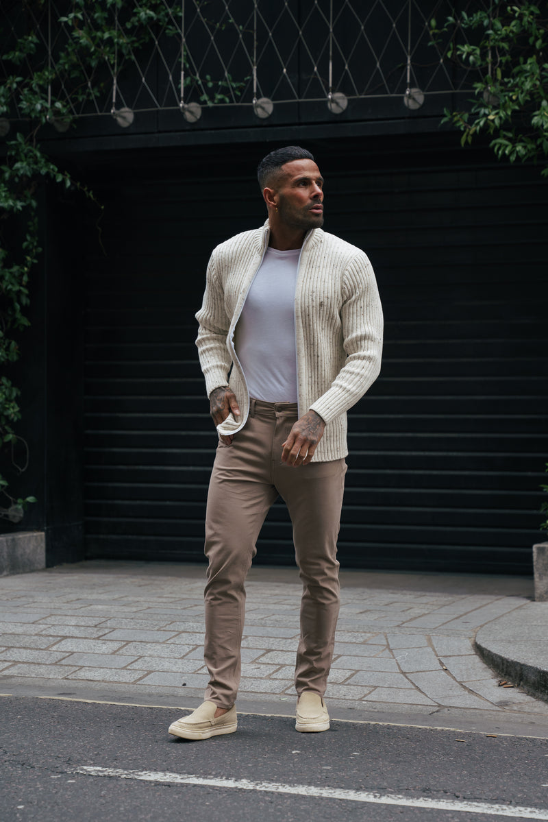 Father Sons Chunky Beige Flecks Ribbed Zipped Cardigan - FSJ070 (PRE ORDER 28TH FEBRUARY)