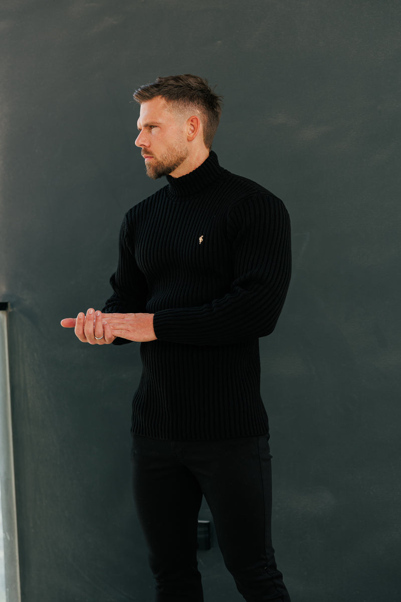 Father Sons Ribbed Knit Black Roll Neck Jumper - FSJ113 (PRE ORDER 12TH NOVEMBER)