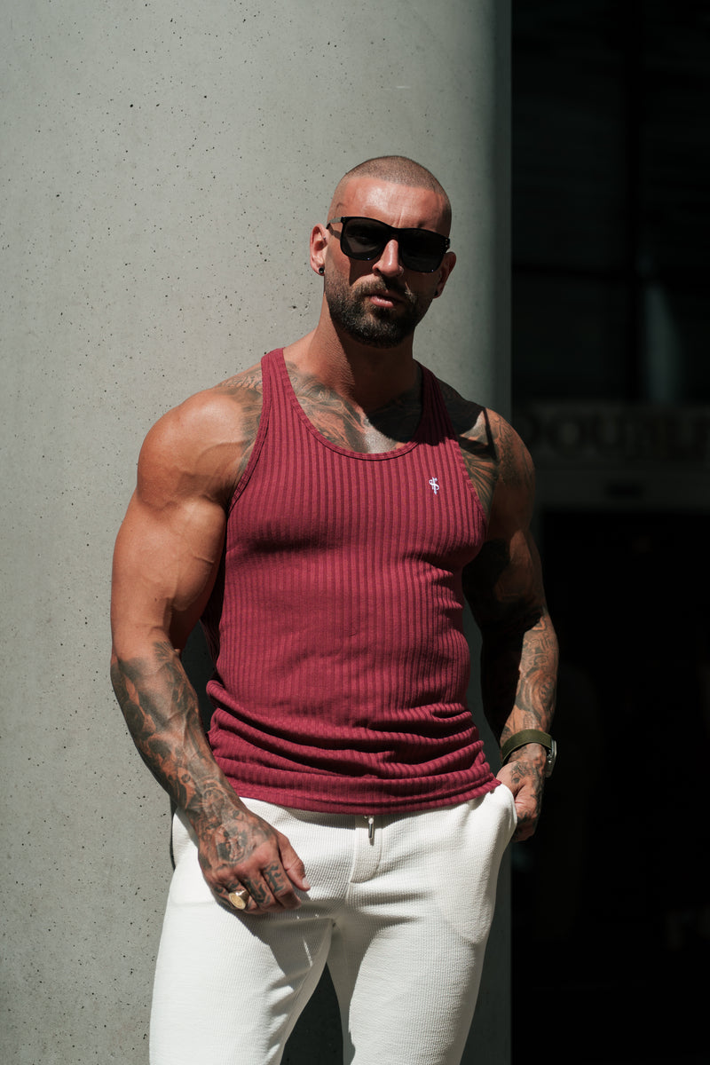 Father Sons Classic Burgundy / White Ribbed Knit Super Slim Vest - FSH1326
