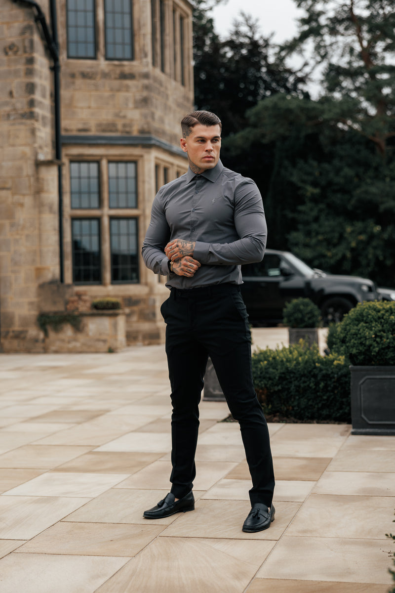 Father Sons Muscle Fit Advanced Stretch Charcoal with Cutaway Collar  - FS1202