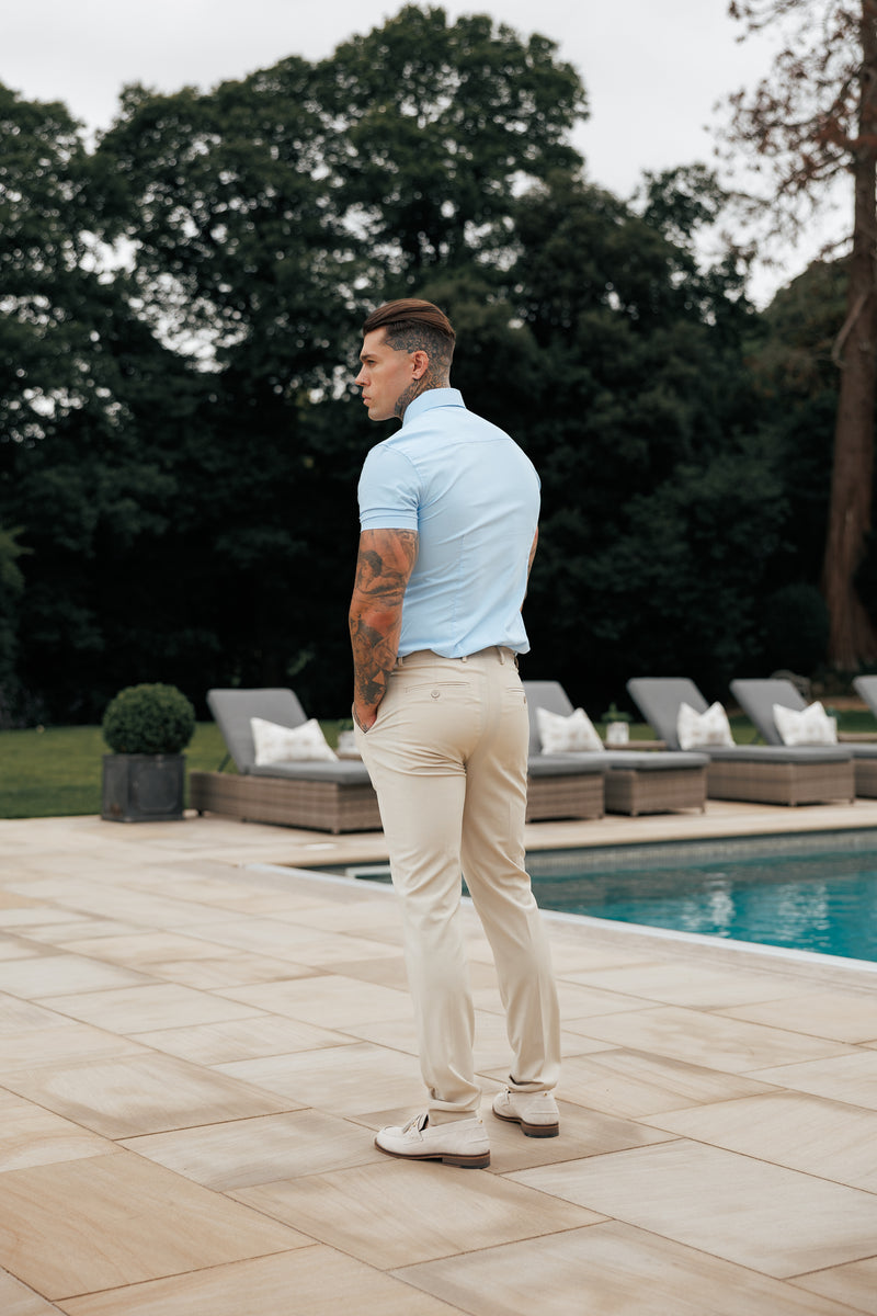 Father Sons Muscle Fit Advanced Stretch Powder Blue Short Sleeve with Cutaway Collar  - FS1162