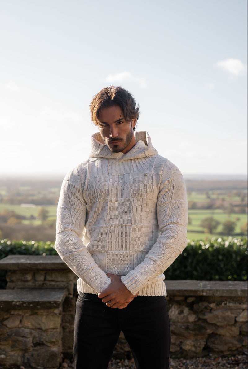 Father Sons Beige Fleck Checkerboard Knitted Hoodie - FSJ133 (PRE ORDER 11TH DECEMBER)