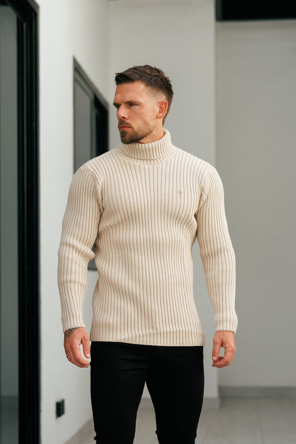 Father Sons Ribbed Knit Beige Roll Neck Jumper - FSJ112 (PRE ORDER 12TH NOVEMBER)