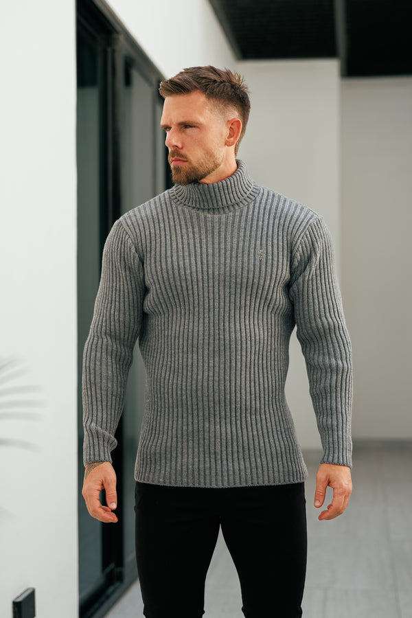 Father Sons Ribbed Knit Charcoal Roll Neck Jumper - FSJ117 (PRE ORDER 12TH NOVEMBER)