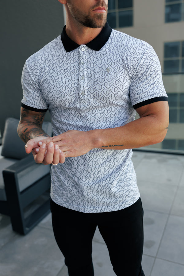 Father Sons Grey / Black Geo Printed Polo Shirt - FSH1236
