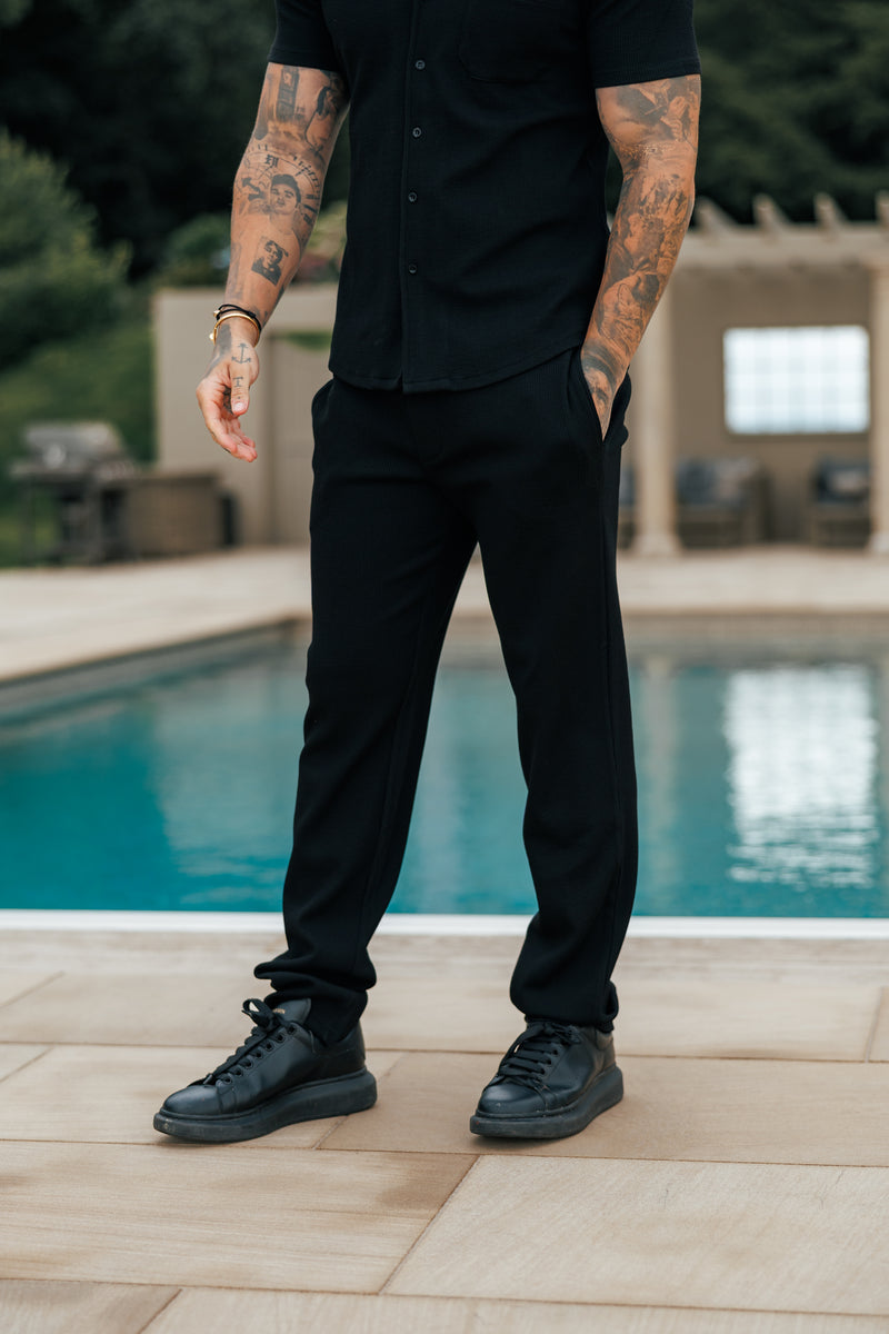 Father Sons Jersey Cord Stretch Black Revere Shirt Short Sleeve - FSR018