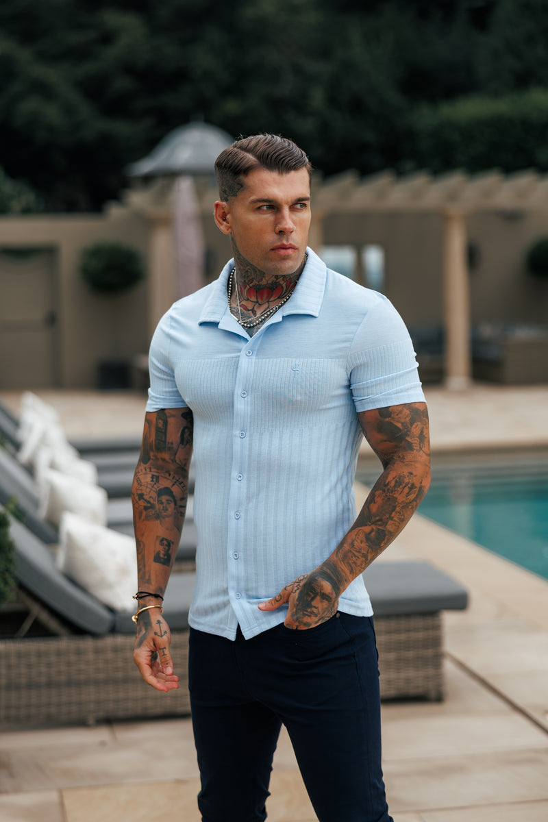 Father Sons Jersey Revere Vertical Stripe Light Blue Shirt Short Sleeve - FSR027