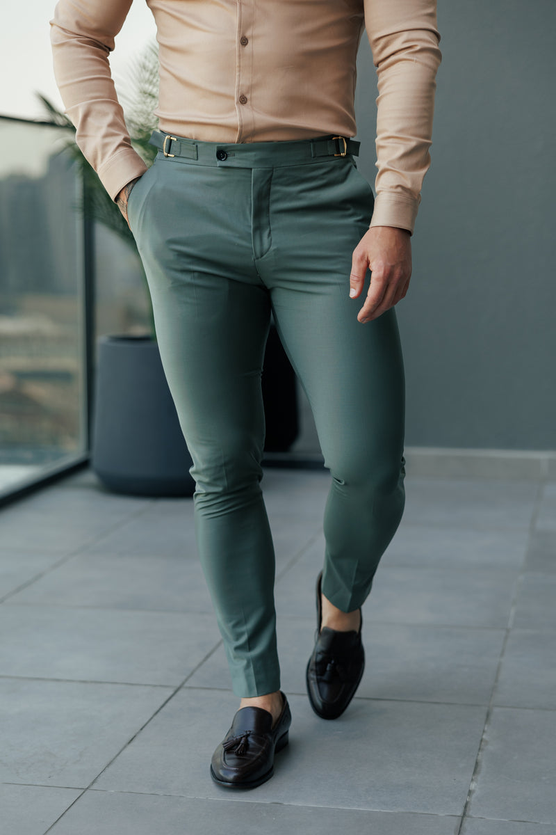 Father Sons Slim Formal Khaki Stretch Trousers with Side Adjusters - FST026