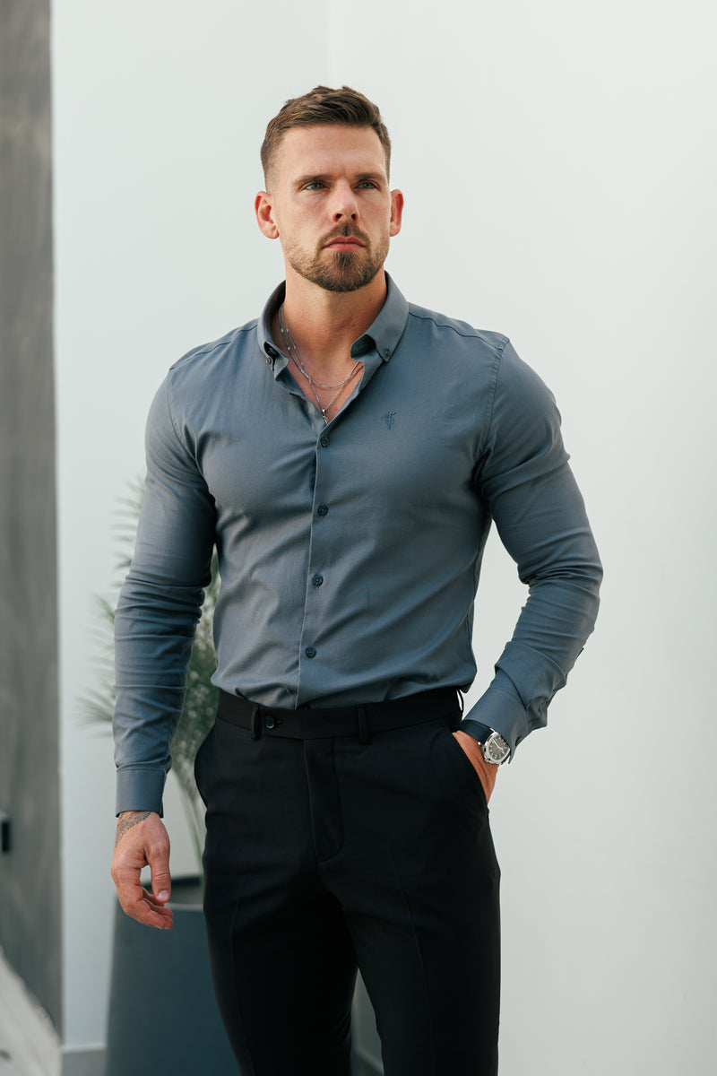 Father Sons Classic Stretch Oxford Long Sleeve Charcoal with Button Down Collar - FS1221