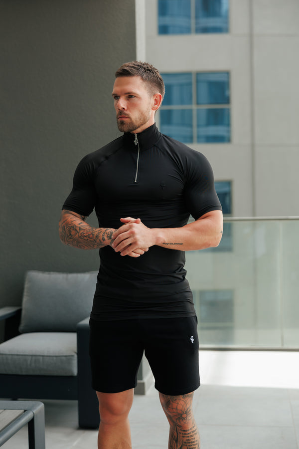 FS SS Black Half Zip Gym Top - FSH1311