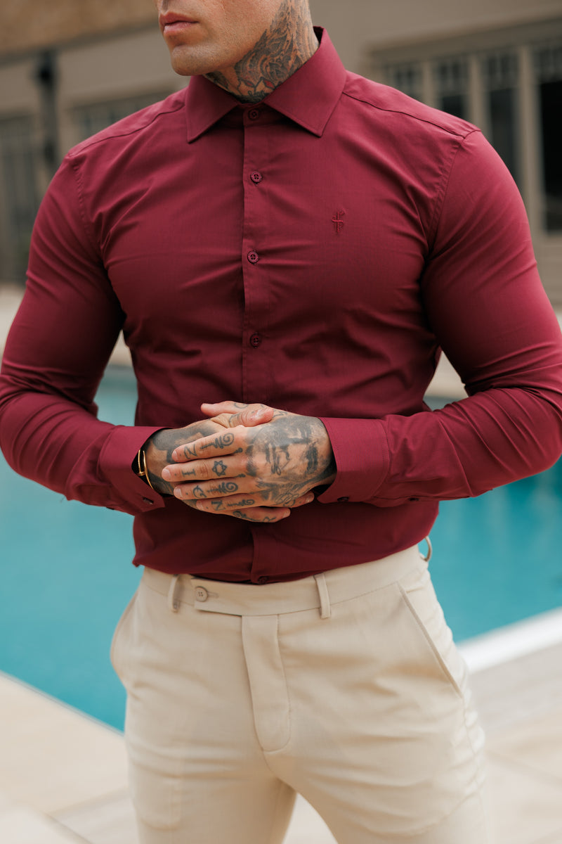 Father Sons Muscle Fit Advanced Stretch Oxblood with Cutaway Collar  - FS1201