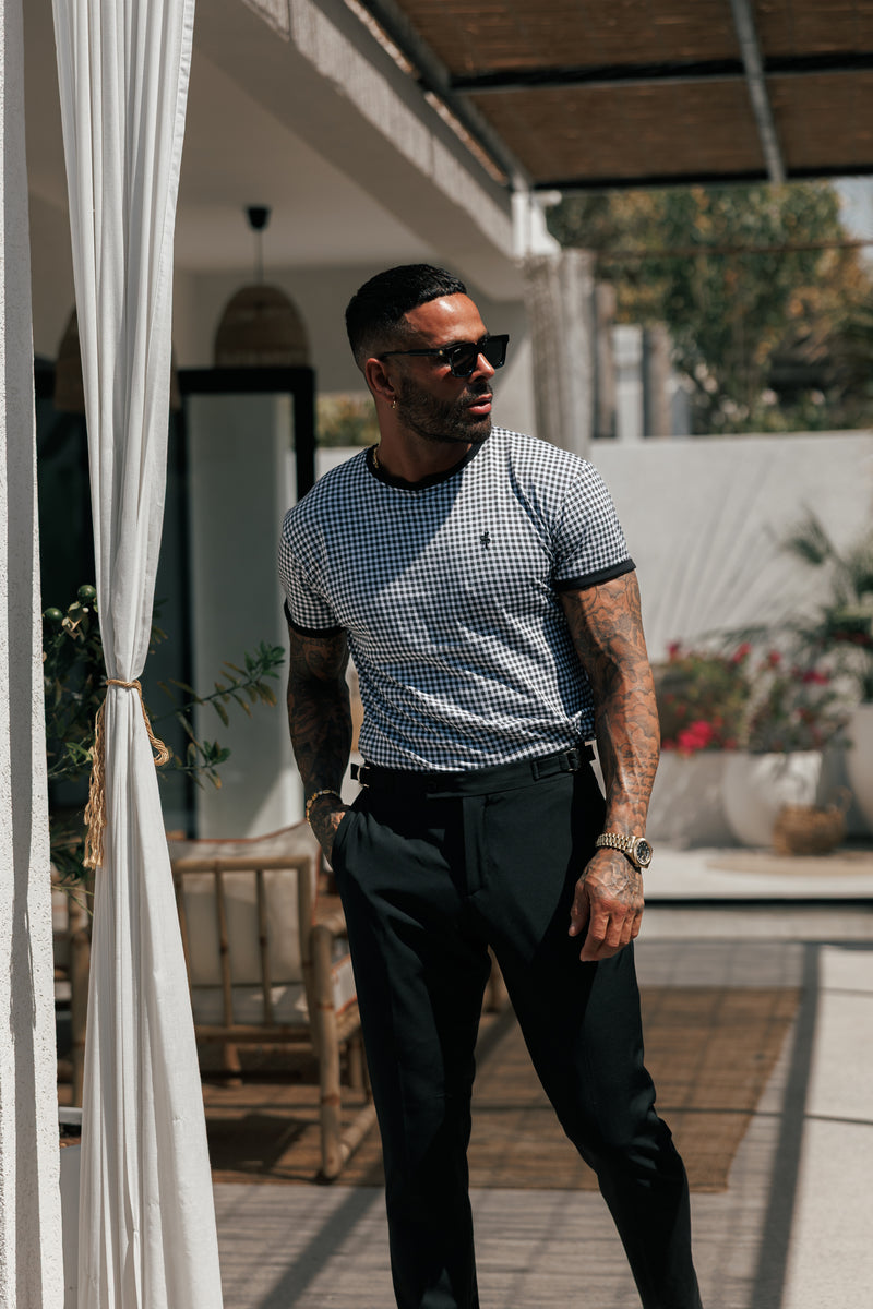Father Sons Printed Black / White Check Fitted T Shirt - FSH1238 (PRE ORDER 16TH MAY)