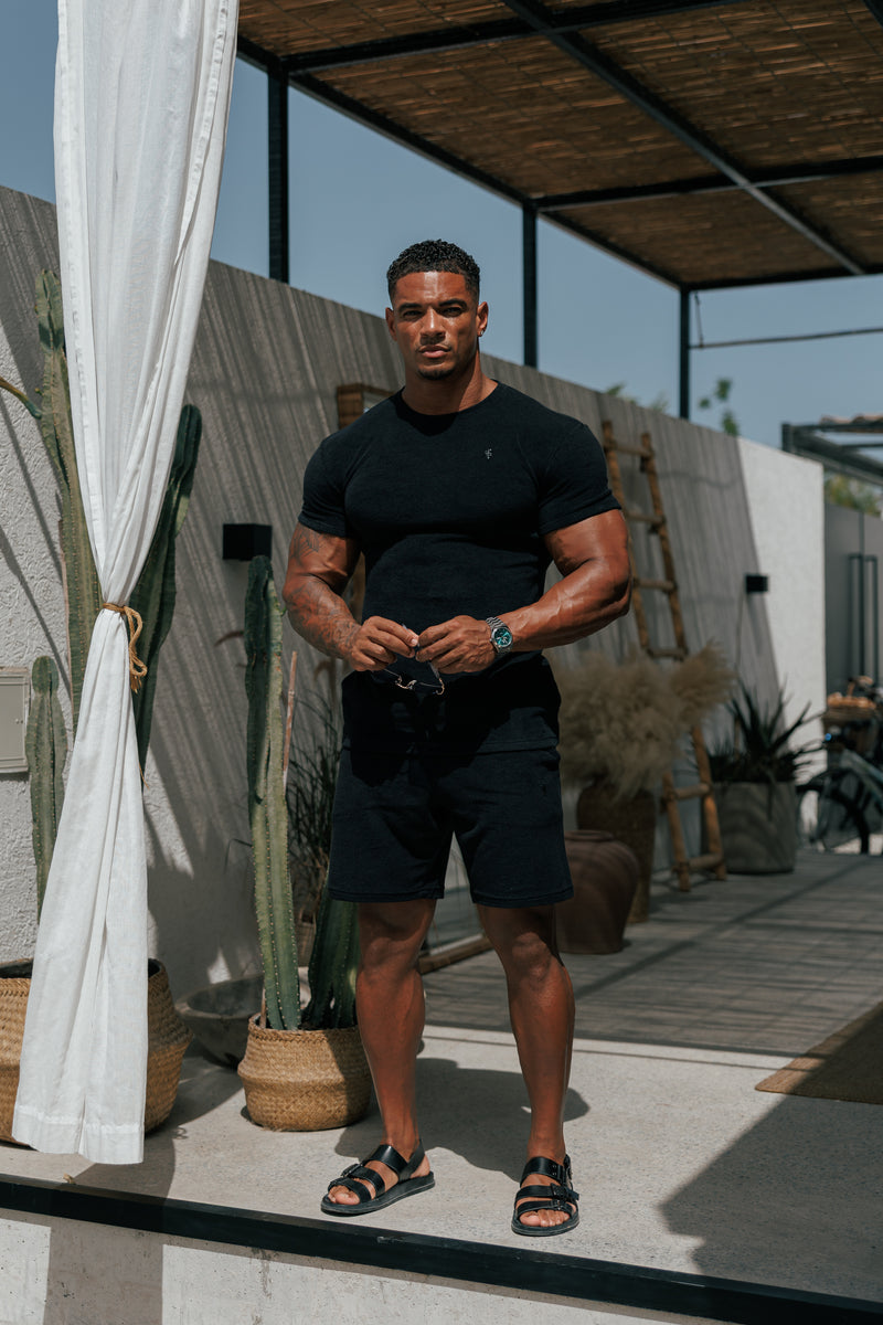 Father Sons Black Towelling Shorts - FSH817