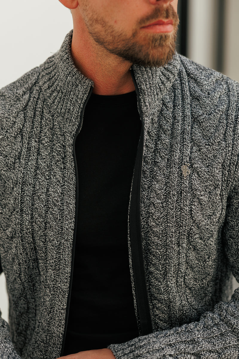 Father Sons Funnel Neck Full Zip Cardigan Black / White Two Tone -  FSJ145 (PRE ORDER 21ST DECEMBER)