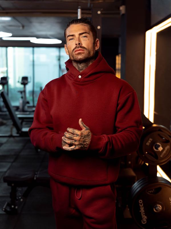 FS Burgundy Oversized Hoodie With Functional FS Stud - FSR008