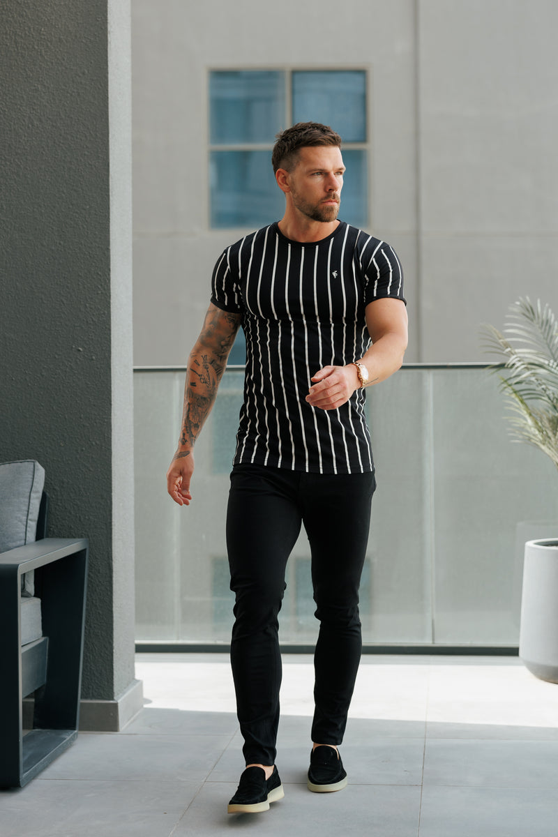 Father Sons Printed Black / White Stripe Fitted T Shirt - FSH1167