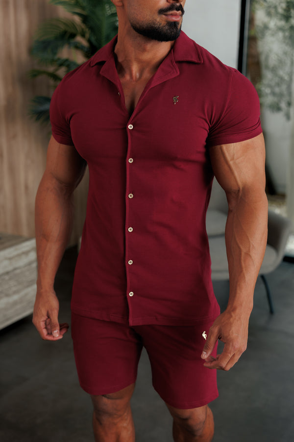 Father Sons Stretch Wine / Gold Pique Revere Shirt Short Sleeve - FSH1388