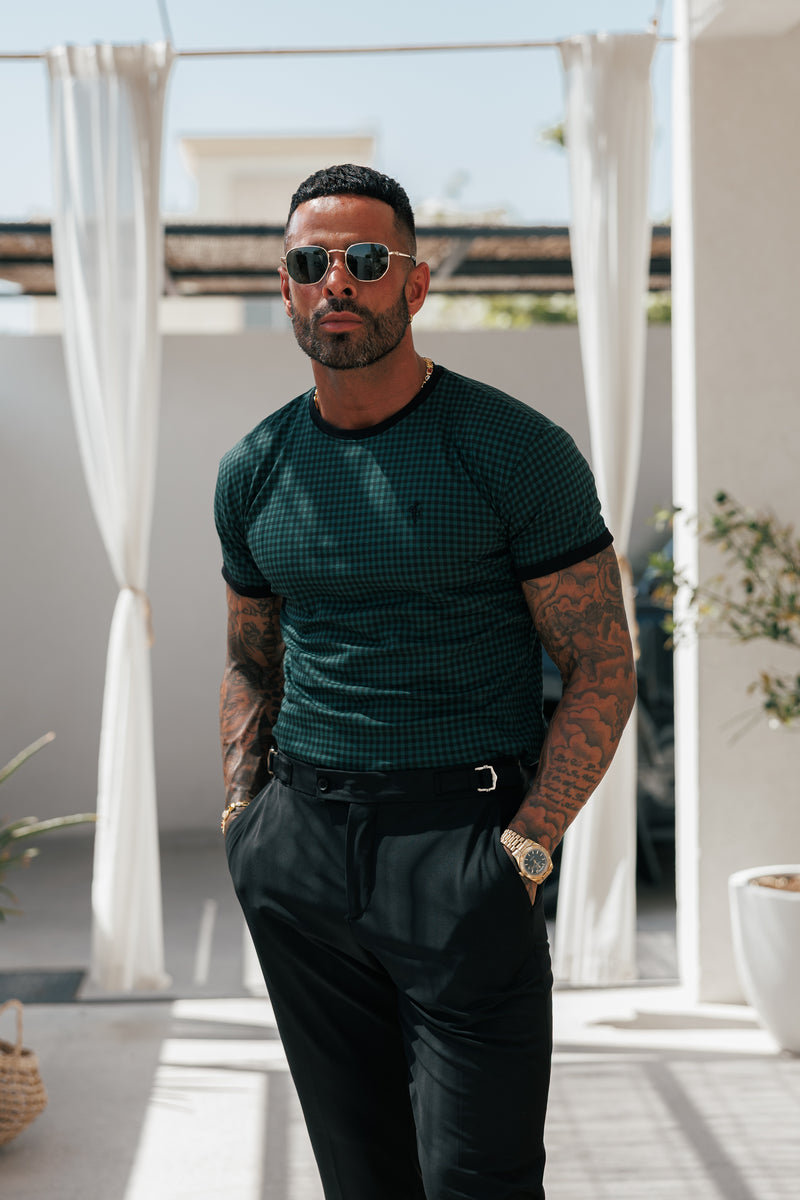 Father Sons Printed Forest Green / Black Check Fitted T Shirt - FSH1241