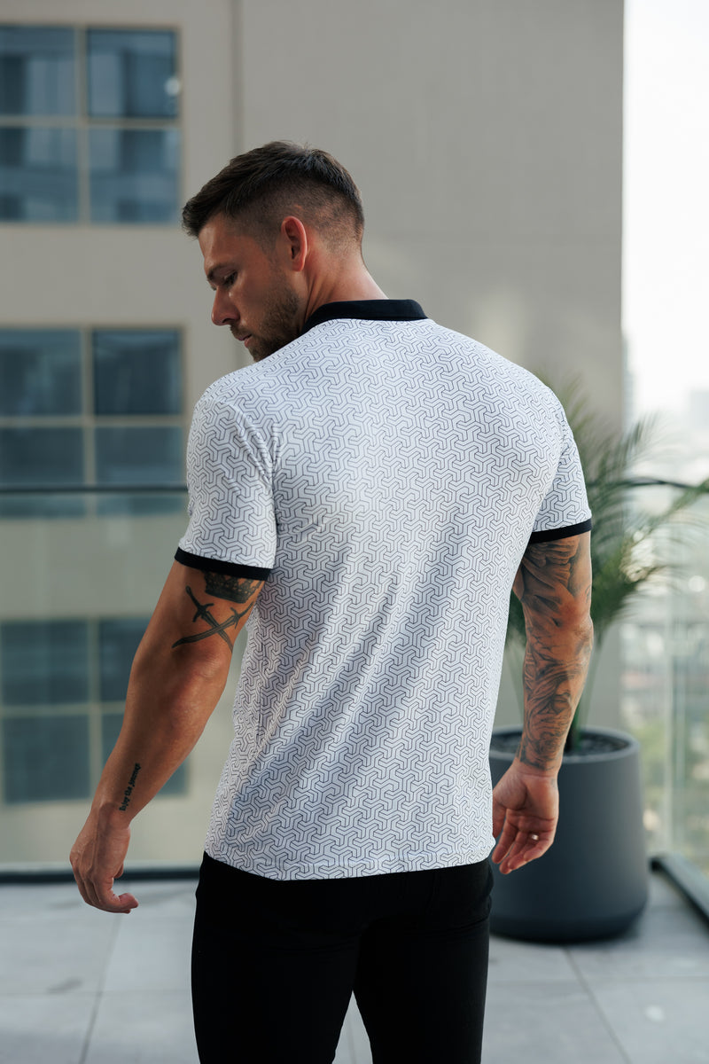 Father Sons White / Black Geo Printed Polo Shirt - FSH1233