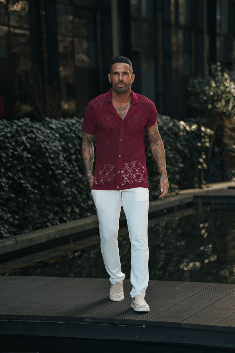 Father Sons Crochet Shirt Wine Short Sleeve - FSJ082 (PRE ORDER 11TH APRIL)