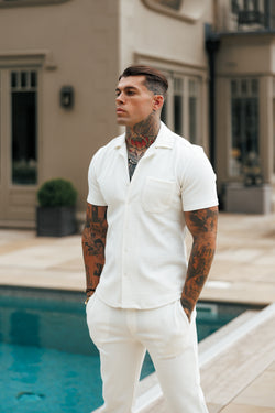 Father Sons Jersey Cord Stretch White Revere Shirt Short Sleeve - FSR017