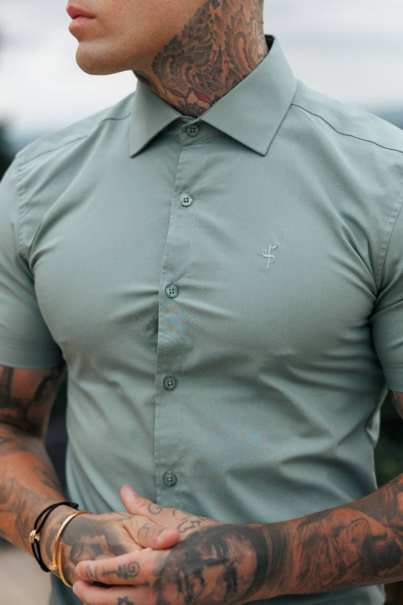 Father Sons Muscle Fit Advanced Stretch Khaki Short Sleeve with Cutaway Collar - FS1204