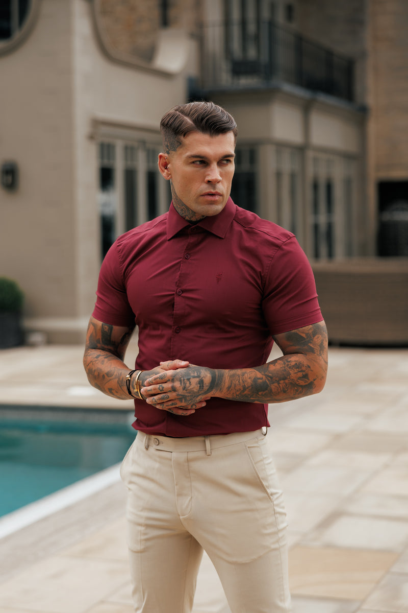 Father Sons Muscle Fit Advanced Stretch Oxblood Short Sleeve with Cutaway Collar - FS1205