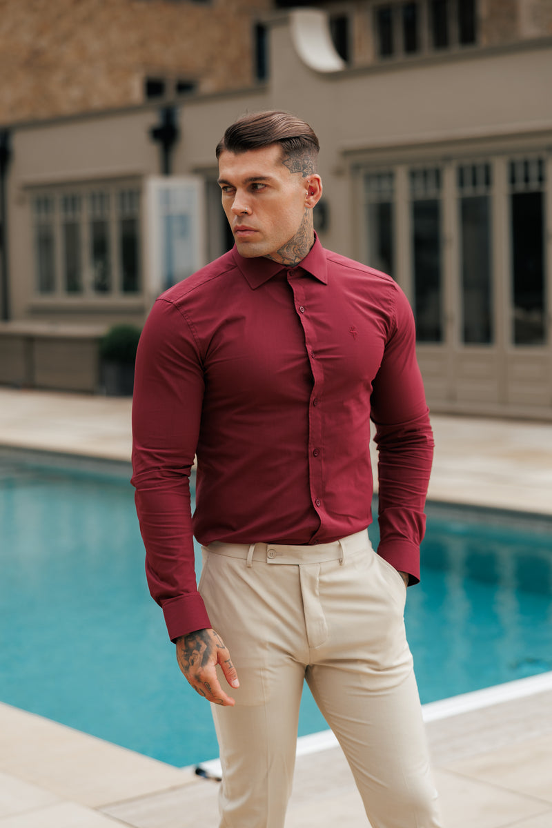 Father Sons Muscle Fit Advanced Stretch Oxblood with Cutaway Collar  - FS1201