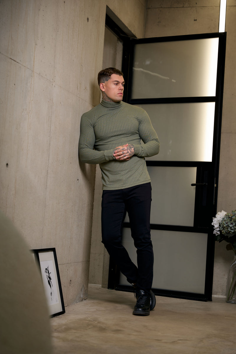 Father Sons Classic Olive Ribbed Knit Roll-neck Jumper - FSH1300