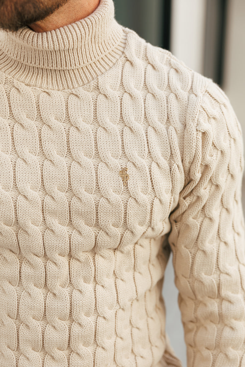 Father Sons Link Weave Knit Beige Roll Neck Jumper - FSJ100 (PRE ORDER 12TH NOVEMBER)