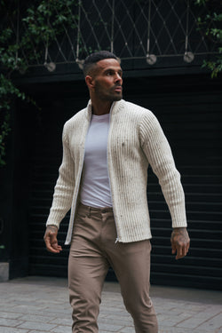 Father Sons Chunky Beige Flecks Ribbed Zipped Cardigan - FSJ070 (PRE ORDER 28TH FEBRUARY)