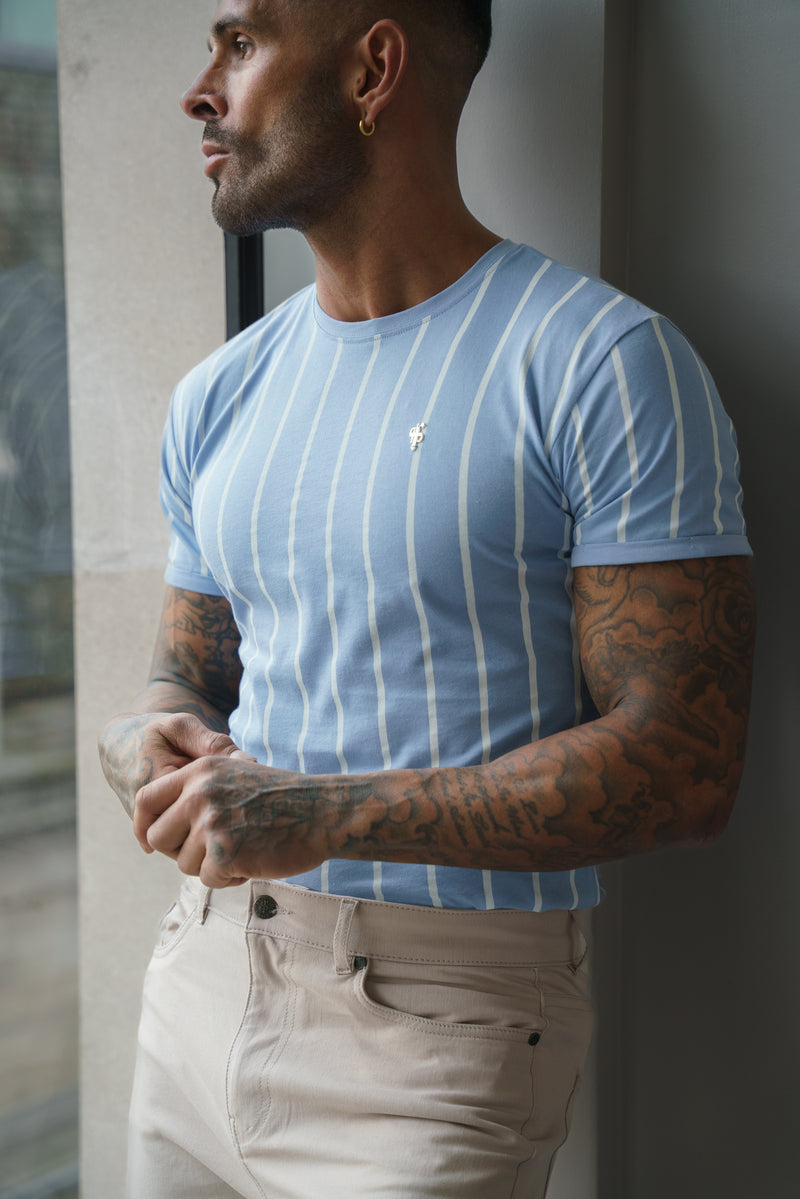 Father Sons Printed Light Blue / White Stripe Fitted T Shirt - FSH1169