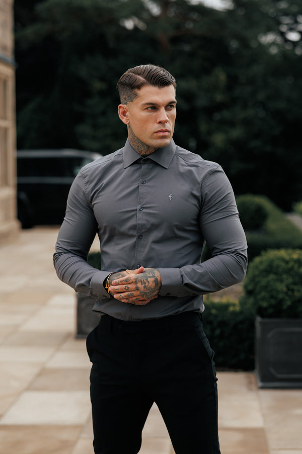 Father Sons Muscle Fit Advanced Stretch Charcoal with Cutaway Collar  - FS1202