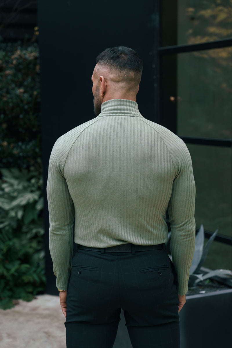 FS Classic Olive Ribbed Zip Funnel Neck Raglan Long Sleeve Crew - FSH1297 (PRE ORDER 30TH NOVEMBER)