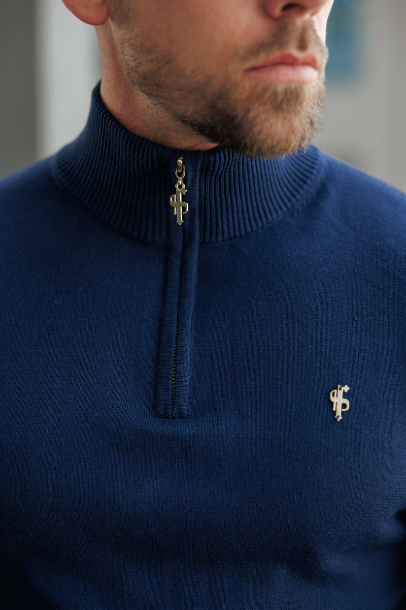 FS Navy Funnel Neck Knitted Jumper With FS Branding - FSN191