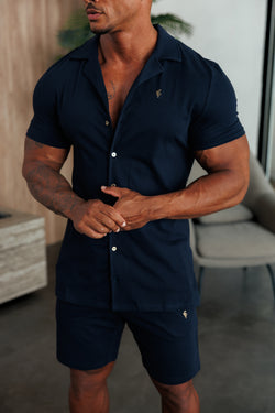 Father Sons Stretch Navy Pique Revere Shirt Short Sleeve - FSH1386